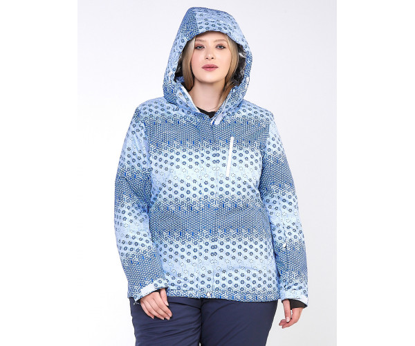 Женская зимняя горнолыжная куртка большого размера синего цвета 1830S