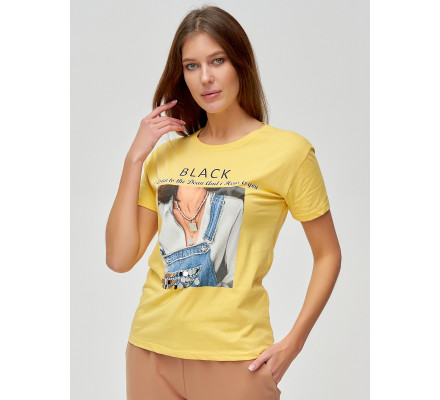 Женские футболки с принтом желтого цвета 1614J