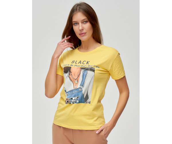 Женские футболки с принтом желтого цвета 1614J
