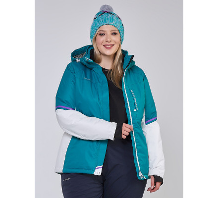 Женская зимняя горнолыжная куртка большого размера бирюзового цвета 1934Br