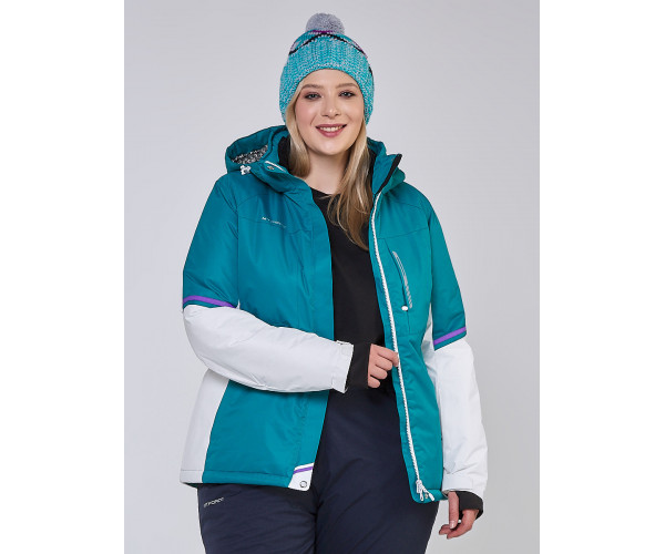 Женская зимняя горнолыжная куртка большого размера бирюзового цвета 1934Br