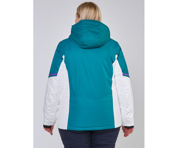 Женская зимняя горнолыжная куртка большого размера бирюзового цвета 1934Br