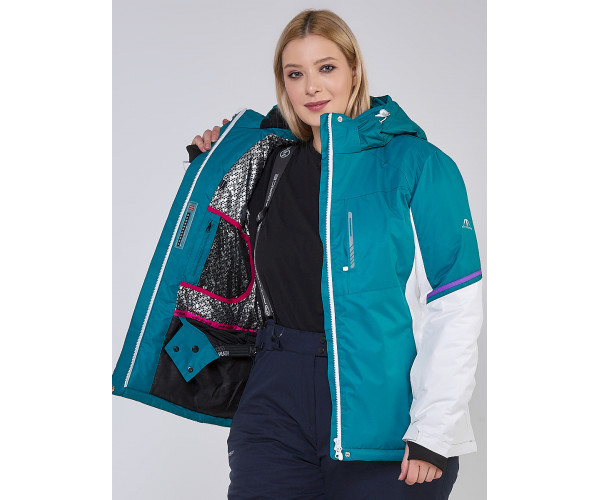Женская зимняя горнолыжная куртка большого размера бирюзового цвета 1934Br