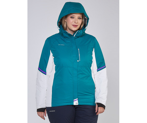 Женская зимняя горнолыжная куртка большого размера бирюзового цвета 1934Br