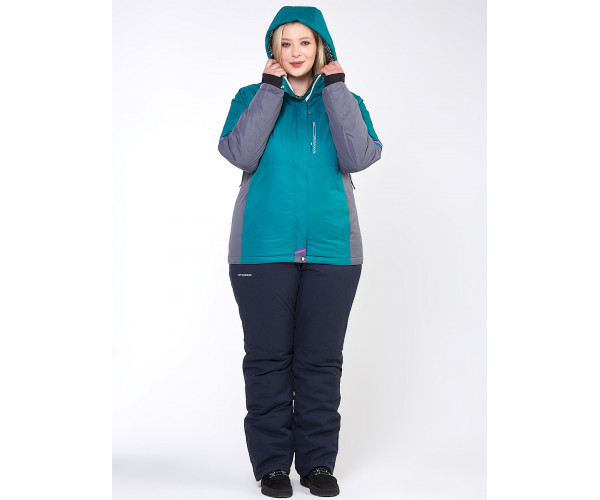 Женский зимний костюм горнолыжный большого размера зеленого цвета 01934Z