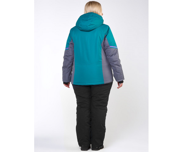 Женский зимний костюм горнолыжный большого размера зеленого цвета 01934Z