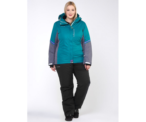 Женский зимний костюм горнолыжный большого размера зеленого цвета 01934Z