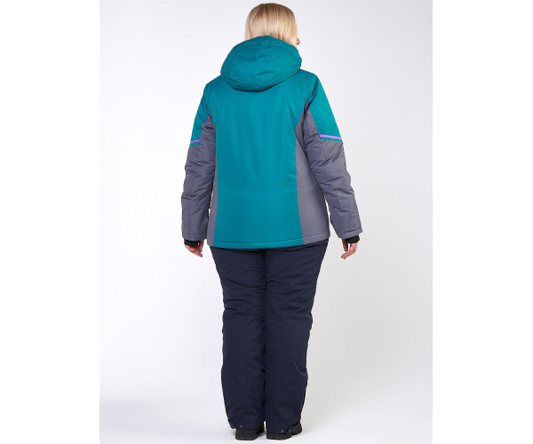 Женский зимний костюм горнолыжный большого размера зеленого цвета 01934Z