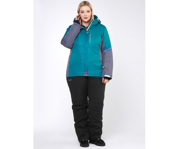 Женский зимний костюм горнолыжный большого размера зеленого цвета 01934Z