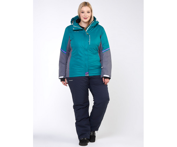 Женский зимний костюм горнолыжный большого размера зеленого цвета 01934Z