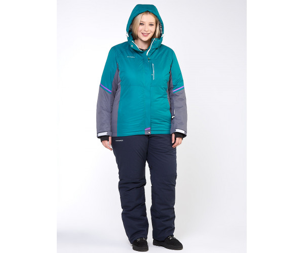 Женский зимний костюм горнолыжный большого размера зеленого цвета 01934Z