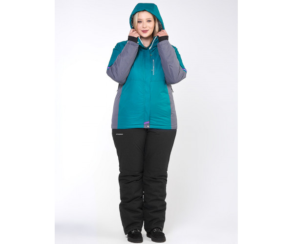 Женский зимний костюм горнолыжный большого размера зеленого цвета 01934Z