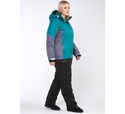 Женский зимний костюм горнолыжный большого размера зеленого цвета 01934Z