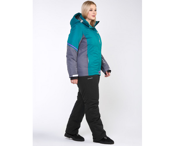 Женский зимний костюм горнолыжный большого размера зеленого цвета 01934Z