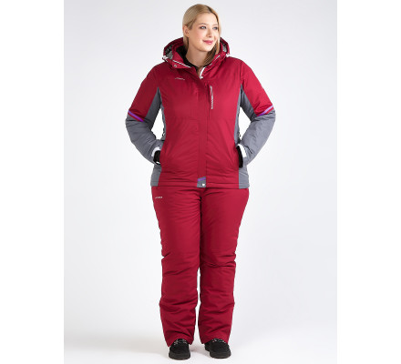 Женский зимний костюм горнолыжный большого размера бордового цвета 01934Bo