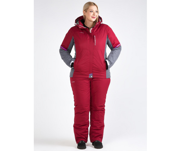 Женский зимний костюм горнолыжный большого размера бордового цвета 01934Bo