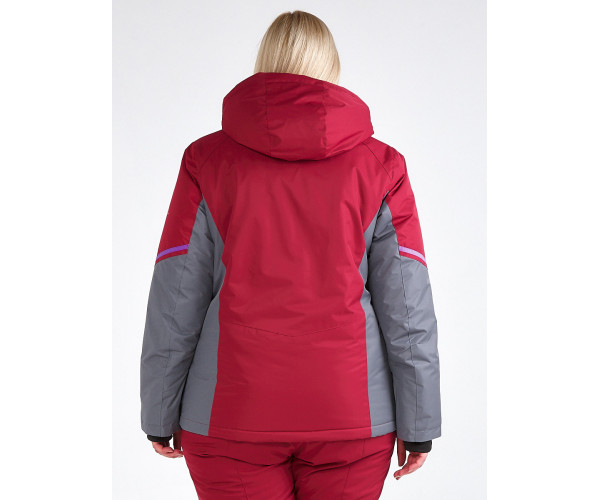 Женский зимний костюм горнолыжный большого размера бордового цвета 01934Bo