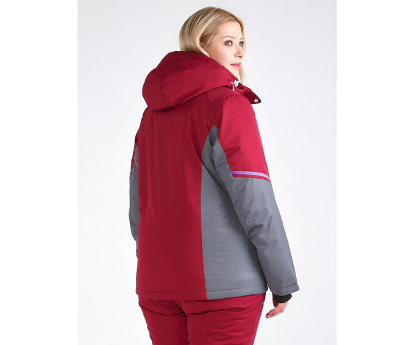 Женская зимняя горнолыжная куртка большого размера бордового цвета 1934Bo