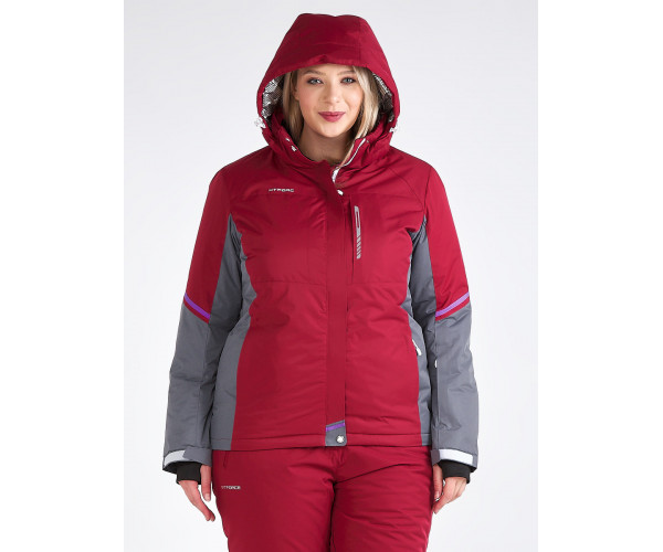 Женская зимняя горнолыжная куртка большого размера бордового цвета 1934Bo