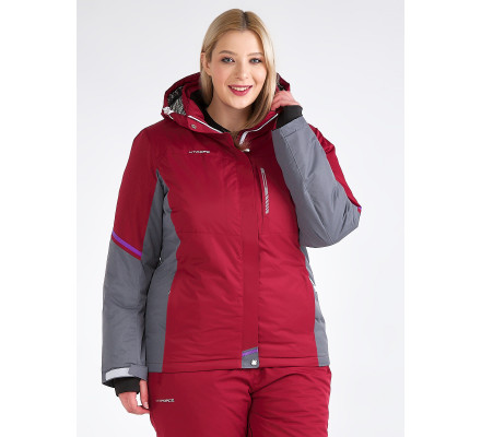 Женская зимняя горнолыжная куртка большого размера бордового цвета 1934Bo