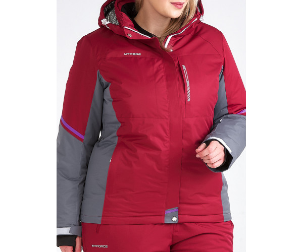 Женский зимний костюм горнолыжный большого размера бордового цвета 01934Bo