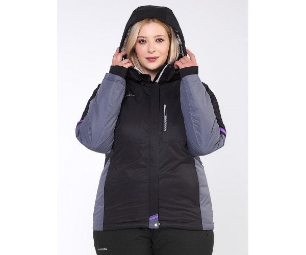 Женский зимний костюм горнолыжный большого размера черного цвета 01934Ch