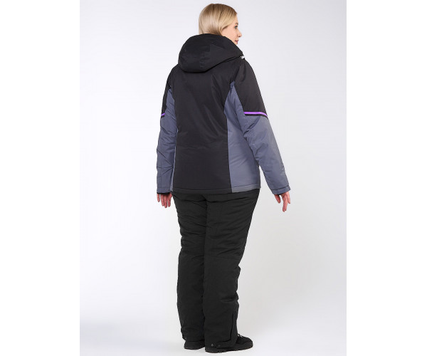 Женский зимний костюм горнолыжный большого размера черного цвета 01934Ch