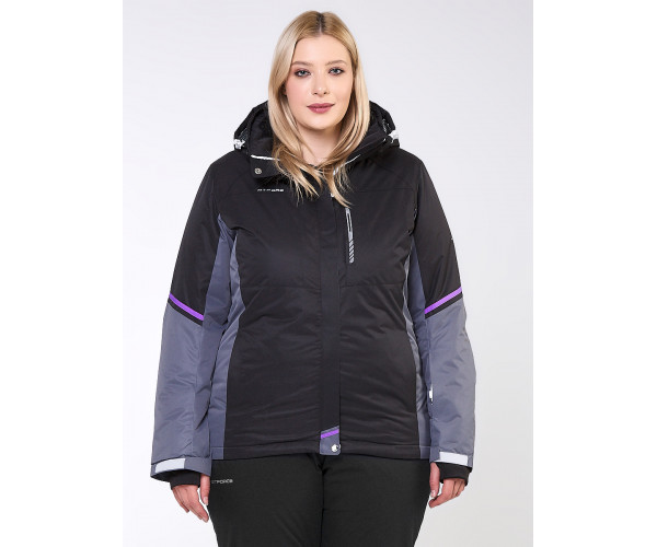 Женский зимний костюм горнолыжный большого размера черного цвета 01934Ch