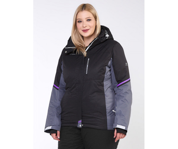 Женский зимний костюм горнолыжный большого размера черного цвета 01934Ch