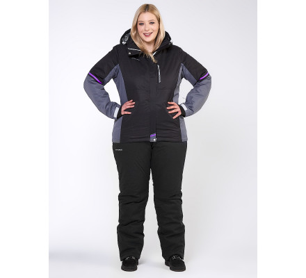 Женский зимний костюм горнолыжный большого размера черного цвета 01934Ch