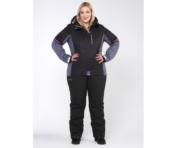 Женский зимний костюм горнолыжный большого размера черного цвета 01934Ch