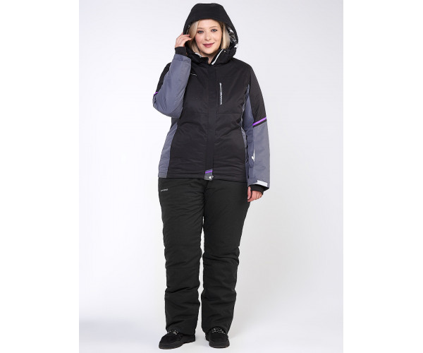 Женский зимний костюм горнолыжный большого размера черного цвета 01934Ch