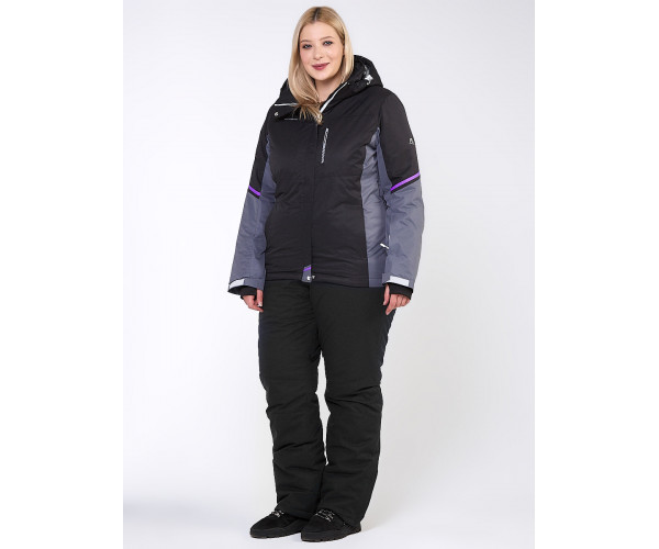 Женский зимний костюм горнолыжный большого размера черного цвета 01934Ch
