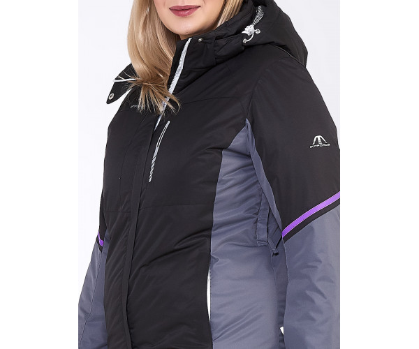 Женский зимний костюм горнолыжный большого размера черного цвета 01934Ch