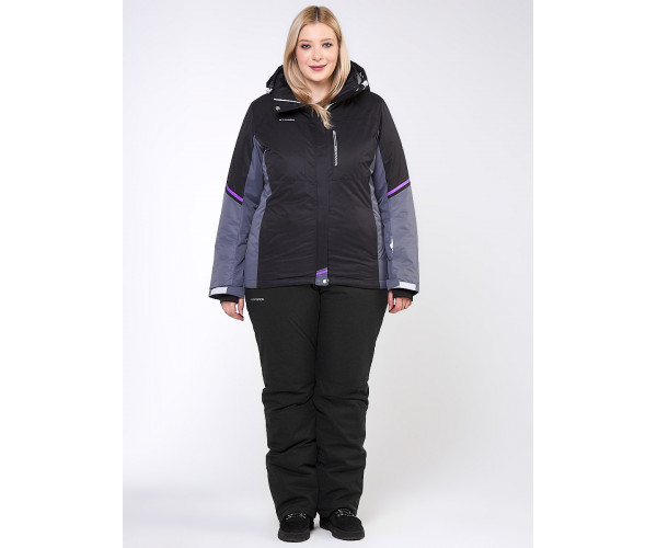 Женский зимний костюм горнолыжный большого размера черного цвета 01934Ch