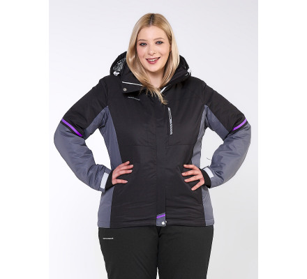 Женская зимняя горнолыжная куртка большого размера черного цвета 1934Ch