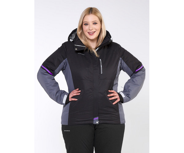 Женский зимний костюм горнолыжный большого размера черного цвета 01934Ch