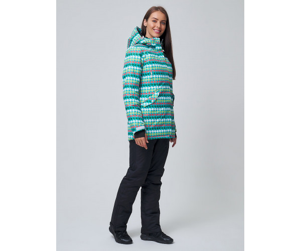 Женский зимний горнолыжный костюм бирюзового цвета 01937Br