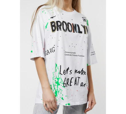 Женские футболки с принтом белого цвета 76102Bl