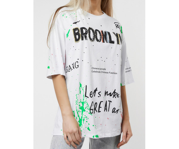 Женские футболки с принтом белого цвета 76102Bl