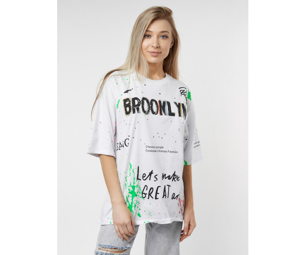 Женские футболки с принтом белого цвета 76102Bl