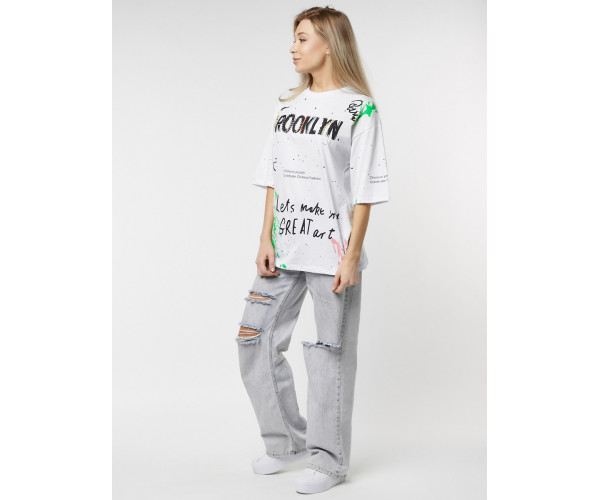 Женские футболки с принтом белого цвета 76102Bl