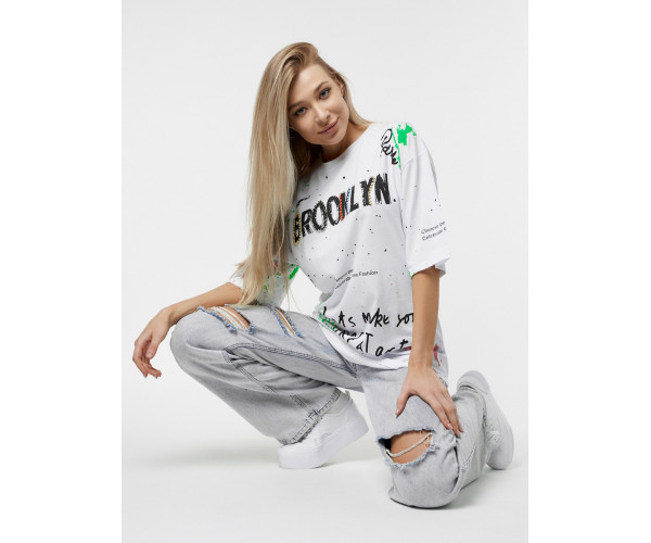 Женские футболки с принтом белого цвета 76102Bl