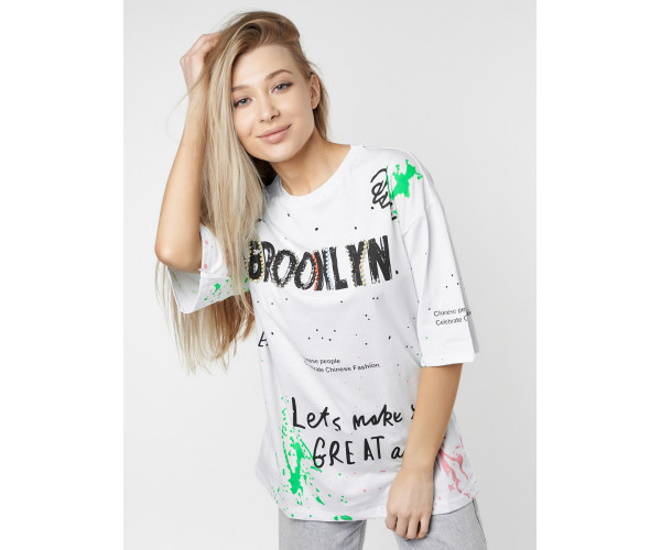 Женские футболки с принтом белого цвета 76102Bl