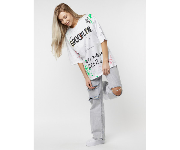 Женские футболки с принтом белого цвета 76102Bl