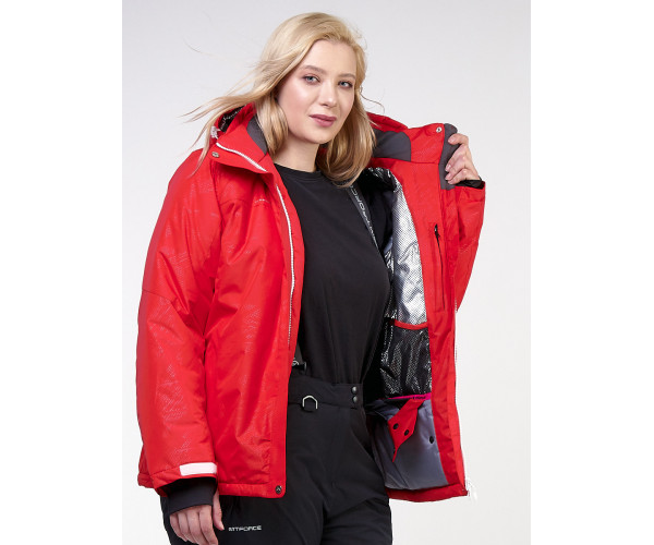 Женский зимний костюм горнолыжный большого размера красного цвета 021982Kr