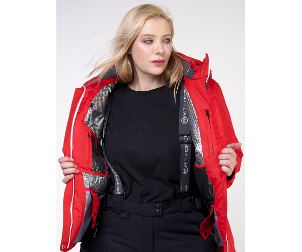 Женский зимний костюм горнолыжный большого размера красного цвета 021982Kr