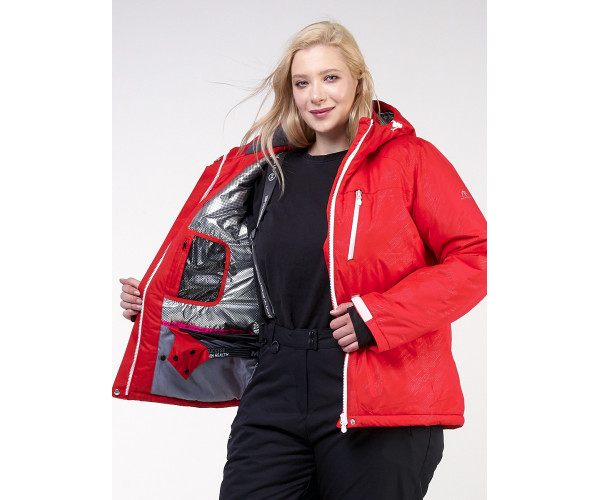 Женский зимний костюм горнолыжный большого размера красного цвета 021982Kr