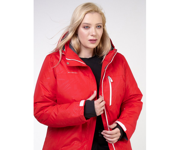 Женский зимний костюм горнолыжный большого размера красного цвета 021982Kr