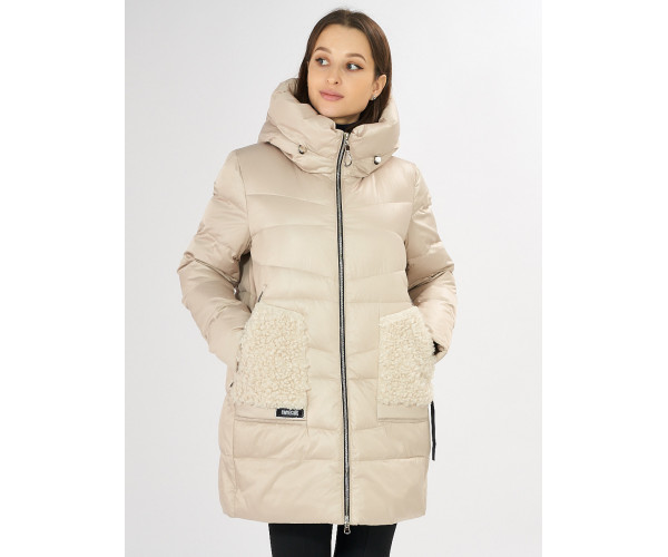 Куртка зимняя big size бежевого цвета 7519B